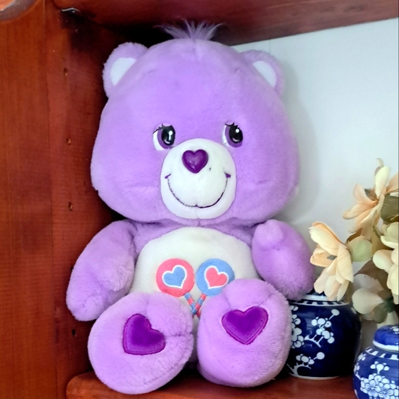 American Greetings Other - Large Care Bear Share Bear.  Purple Plush Bear with Heart Lollipops